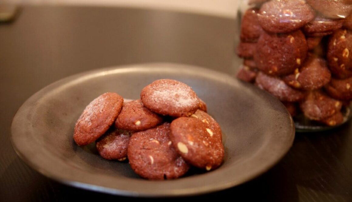 Red velvet cookies with white chocolate chips