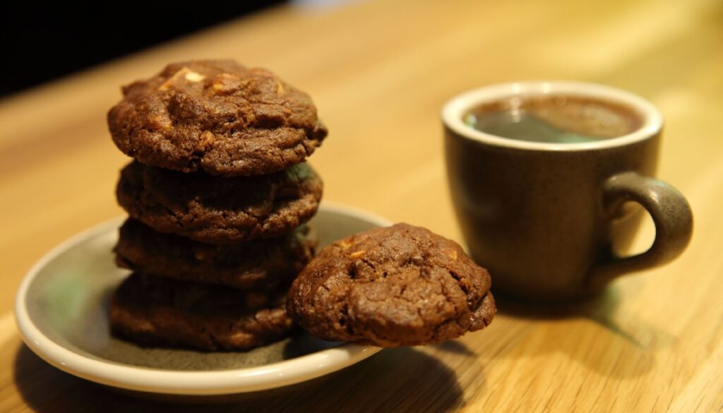 Chocolate cookies with chocolate chips and grated orange peel