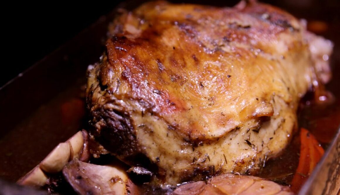 Slow-cooked leg of lamb