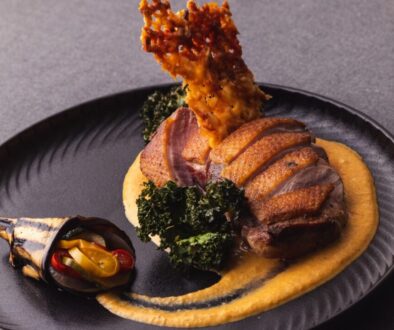 Duck fillet with ratatouille and kale chips