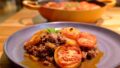 Casserole with Minced Beef, Potatoes, Tomatoes, and Onions