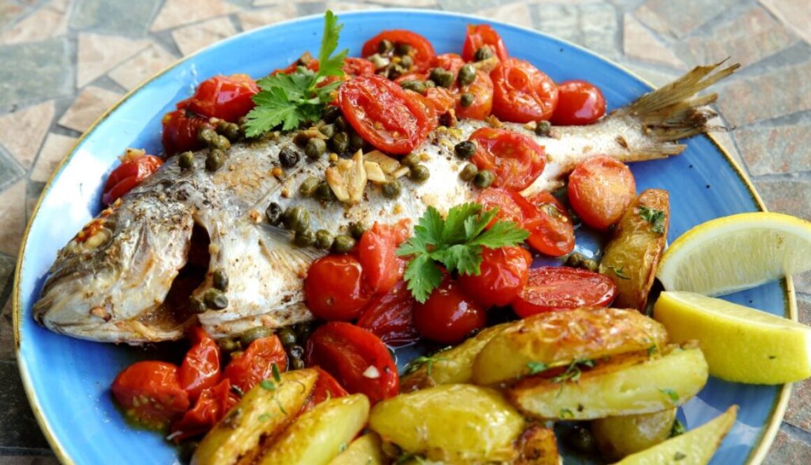 Sea bass with tomatoes and capers