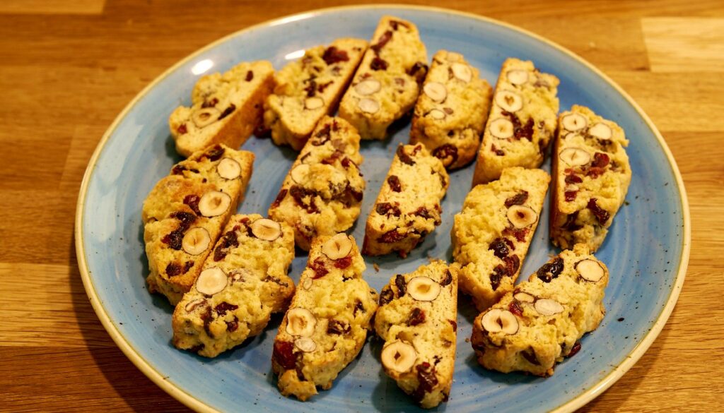 Cantucci cookies with hazelnuts and cranberries