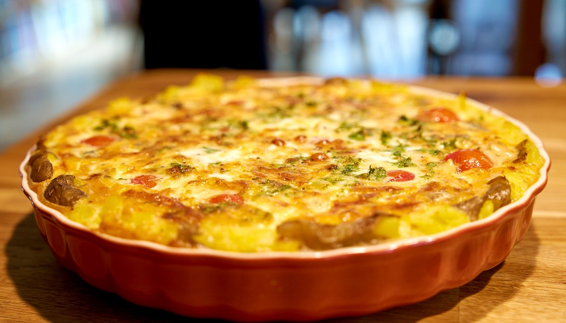 Salmon and Tomato Quiche with a Potato Crust