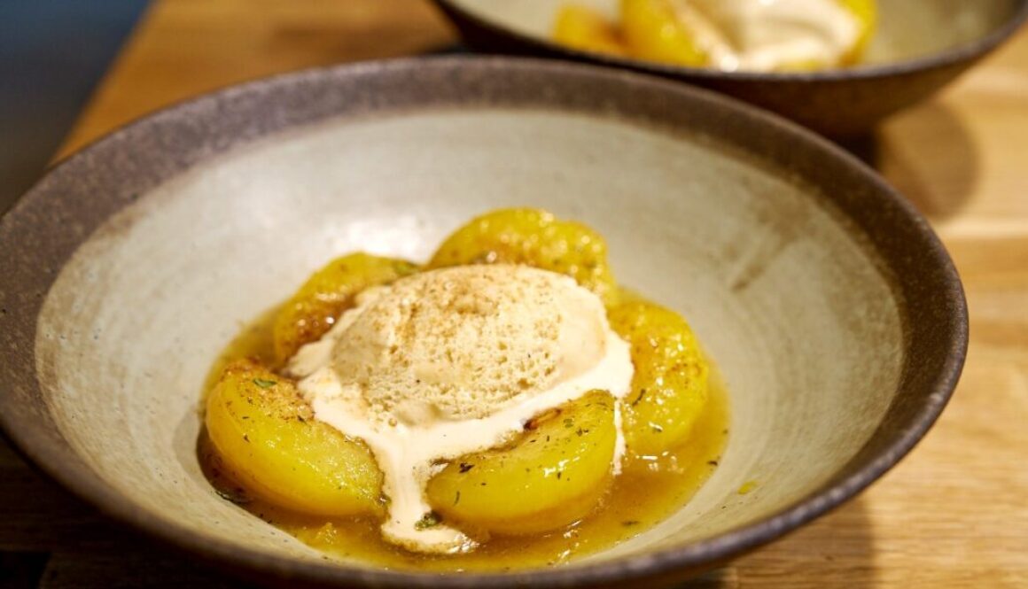 Pan-caramelized plums with cinnamon, star anise, and cloves