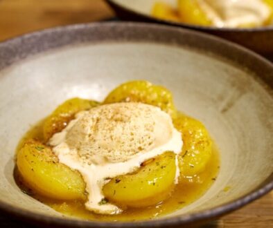 Pan-caramelized plums with cinnamon, star anise, and cloves